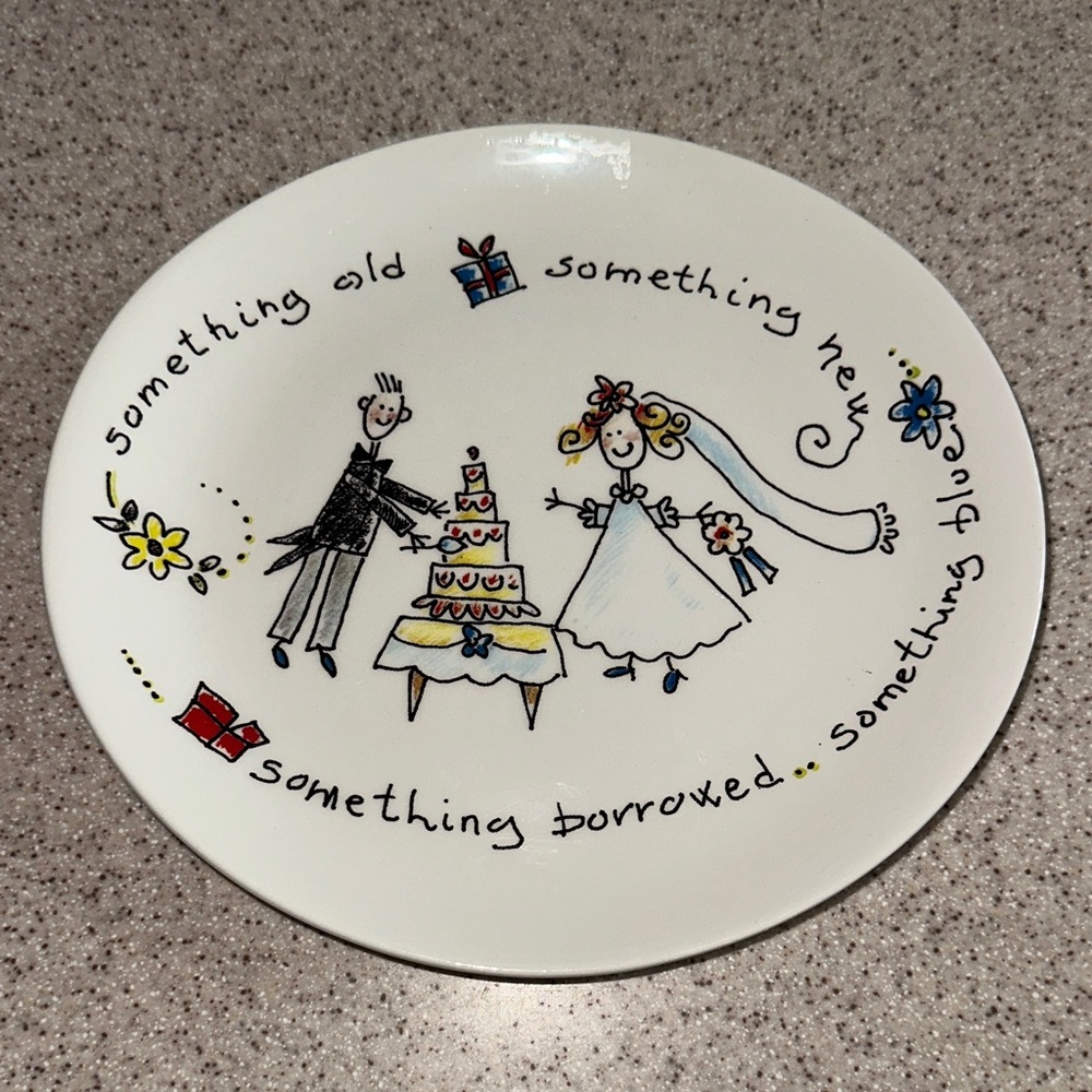 White Wedding Decorative Plate - Bride & Groom Design